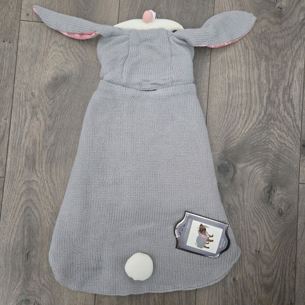 Moonlight Manor Bunny Dog Costume Knit Hooded Sweater Grey Easter Medium Large